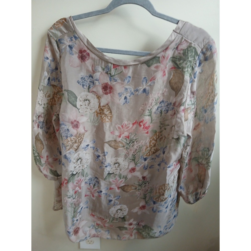 Tempo Paris Silk Blouse Womens M‎ Floral Silk Layer Sequin Tunic Top Italy Made - Picture 2 of 8